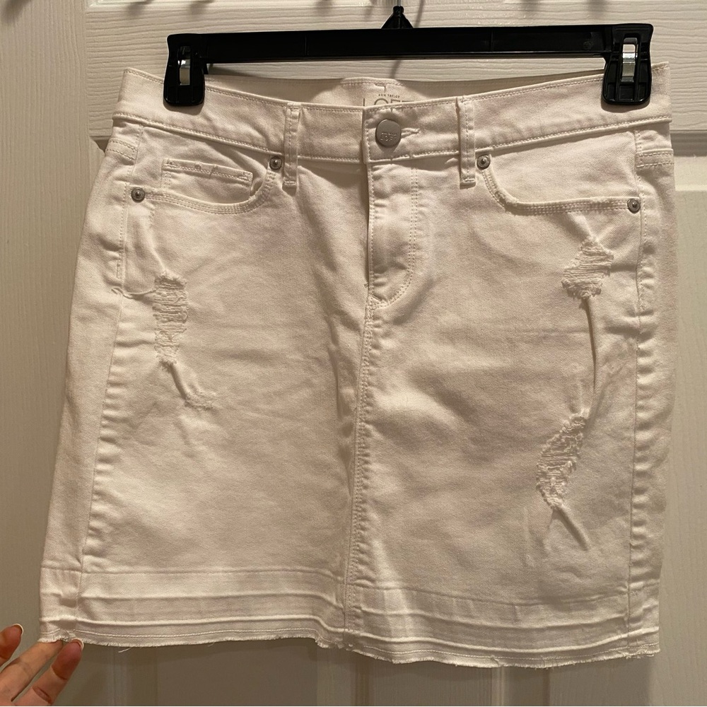 Loft new with tags white distressed denim mini skirt